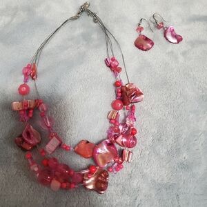 Pink Beaded Necklace and Earring Set